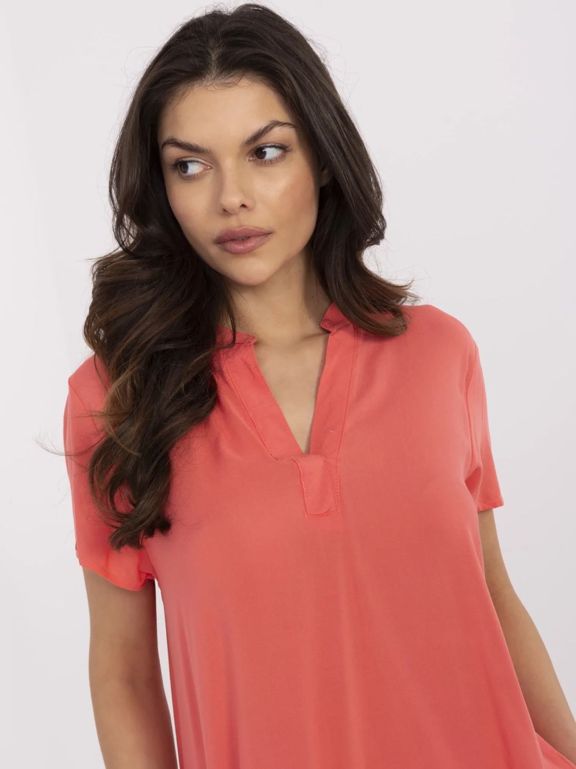 Coral Blouse with V Neck