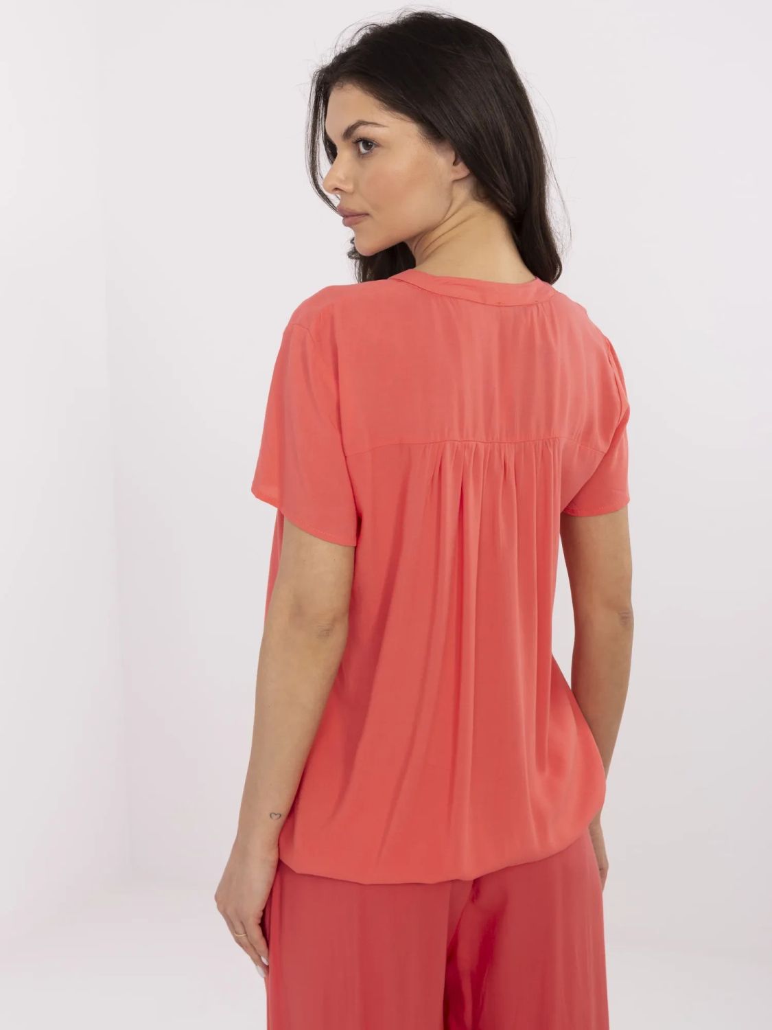Coral Blouse with V Neck