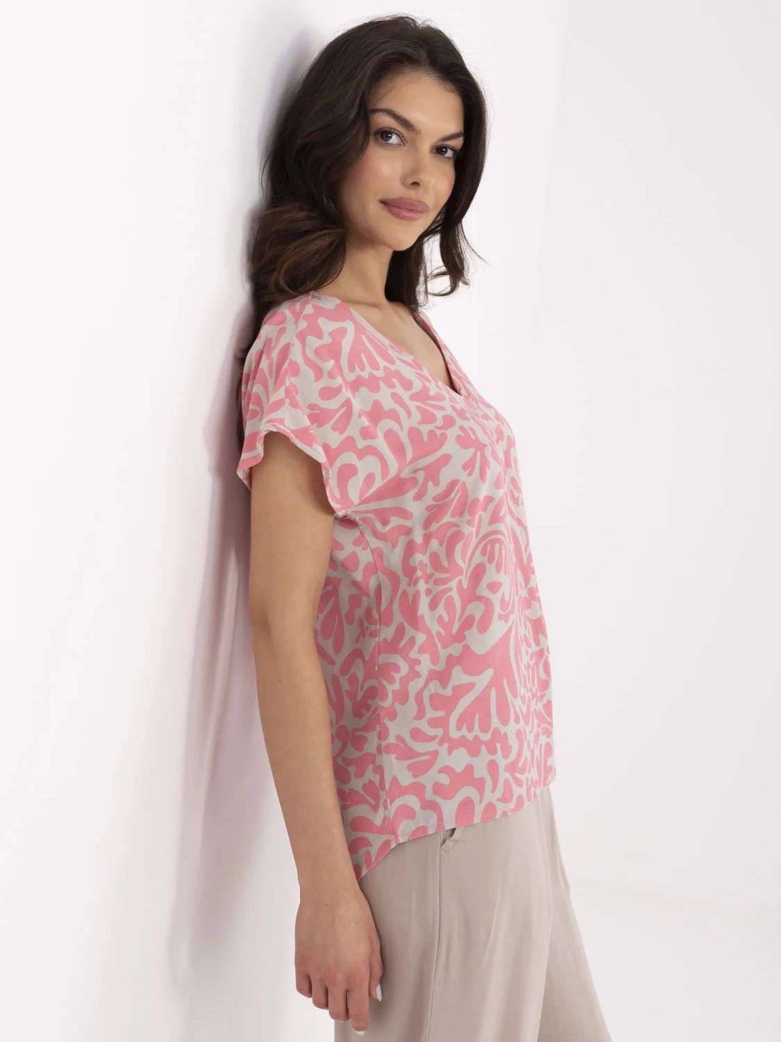 Pink V-Neck Blouse