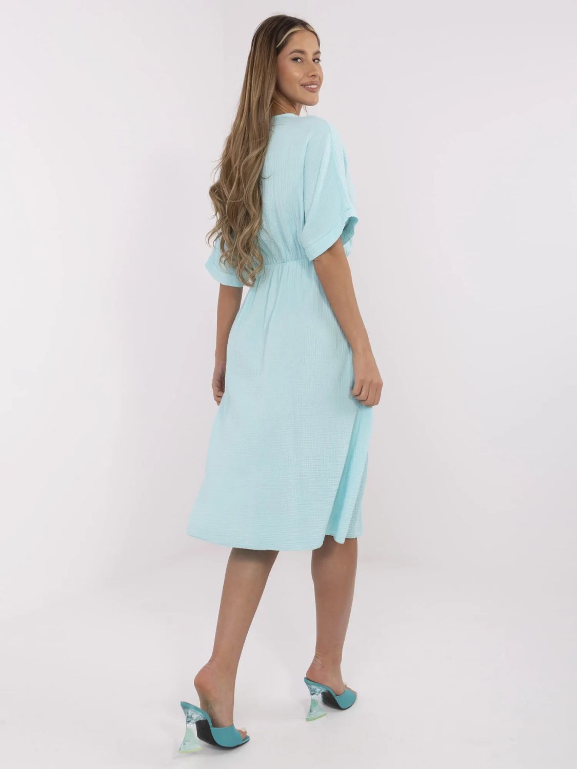 Mint Green Midi Dress with Short Sleeves