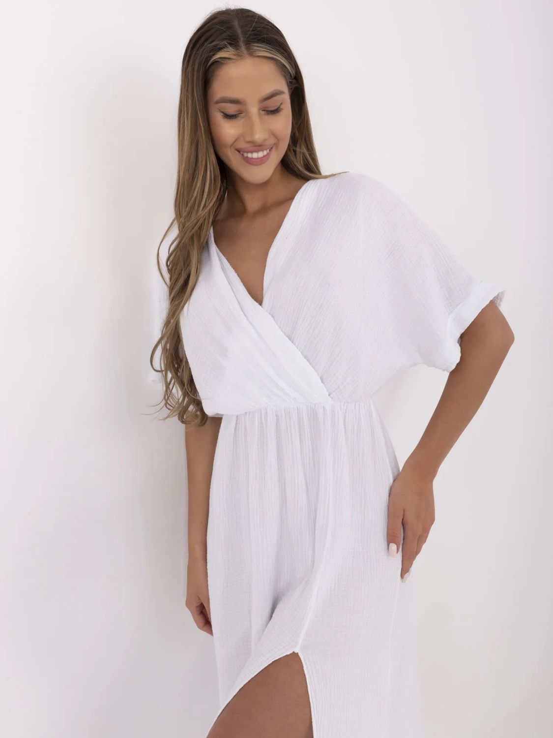 White Flared Dress with Short Sleeves