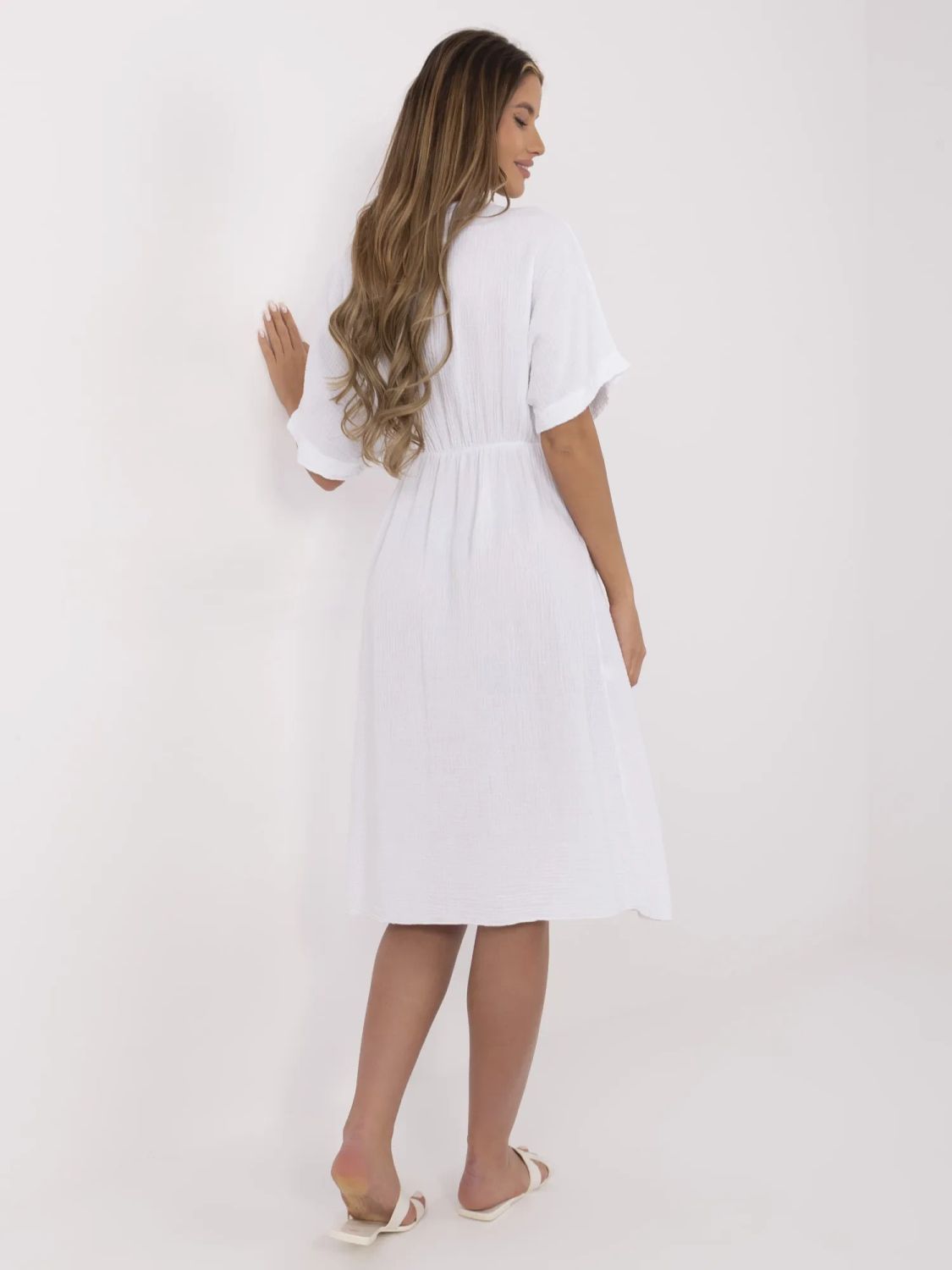 White Flared Dress with Short Sleeves