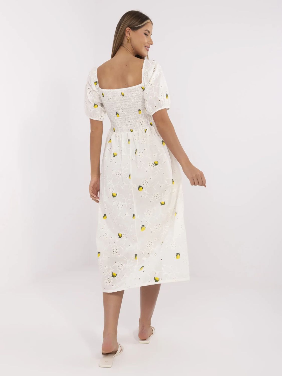 Ecru Flared Dress with Short Sleeves