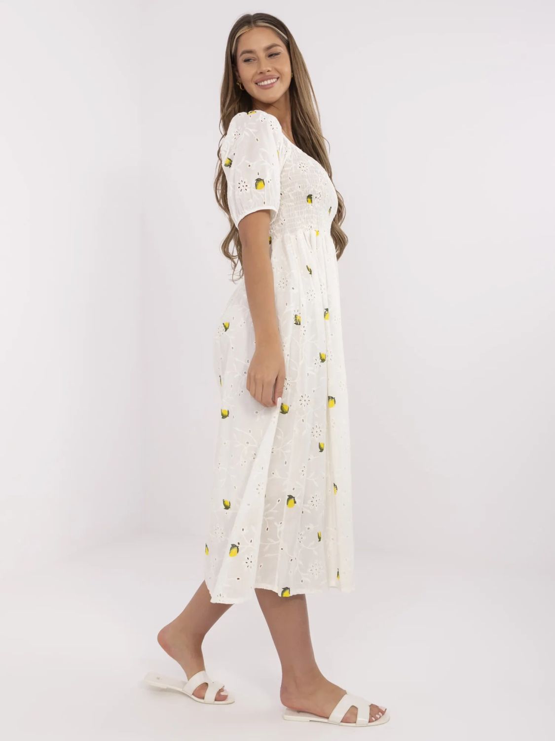 Ecru Flared Dress with Short Sleeves