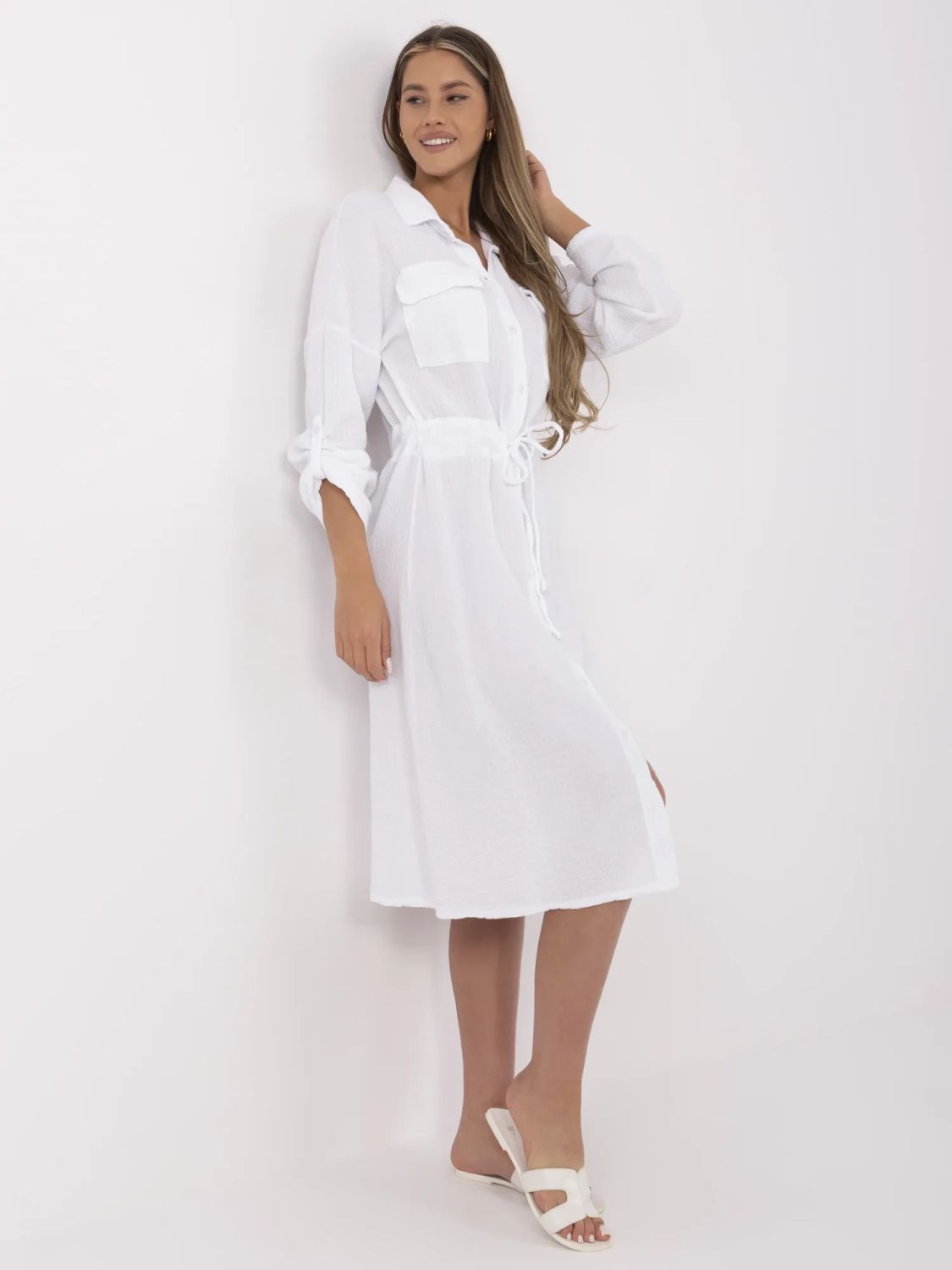 White Summer Dress with Long Sleeves