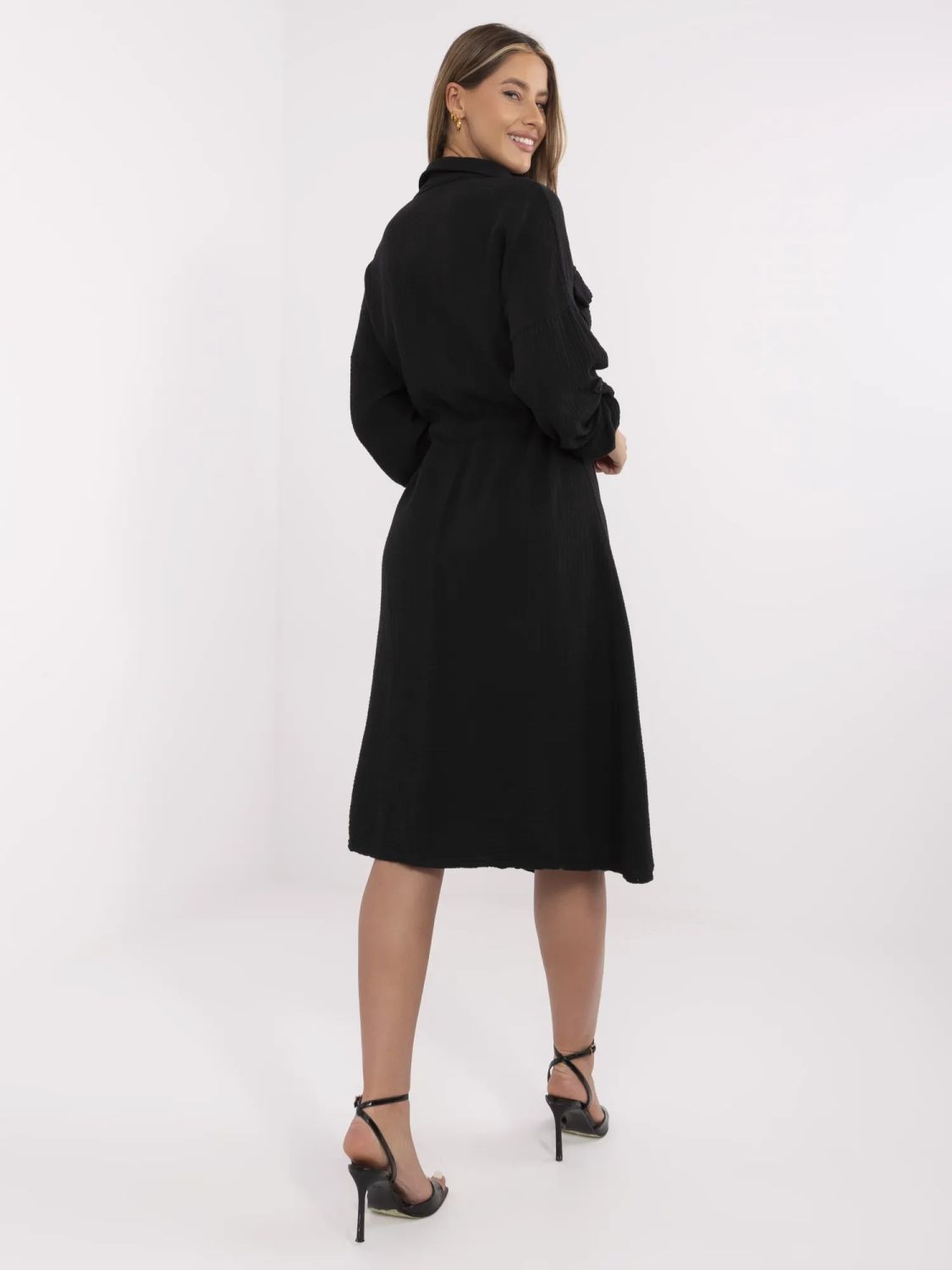 Stylish Black Midi Dress with Long Sleeves