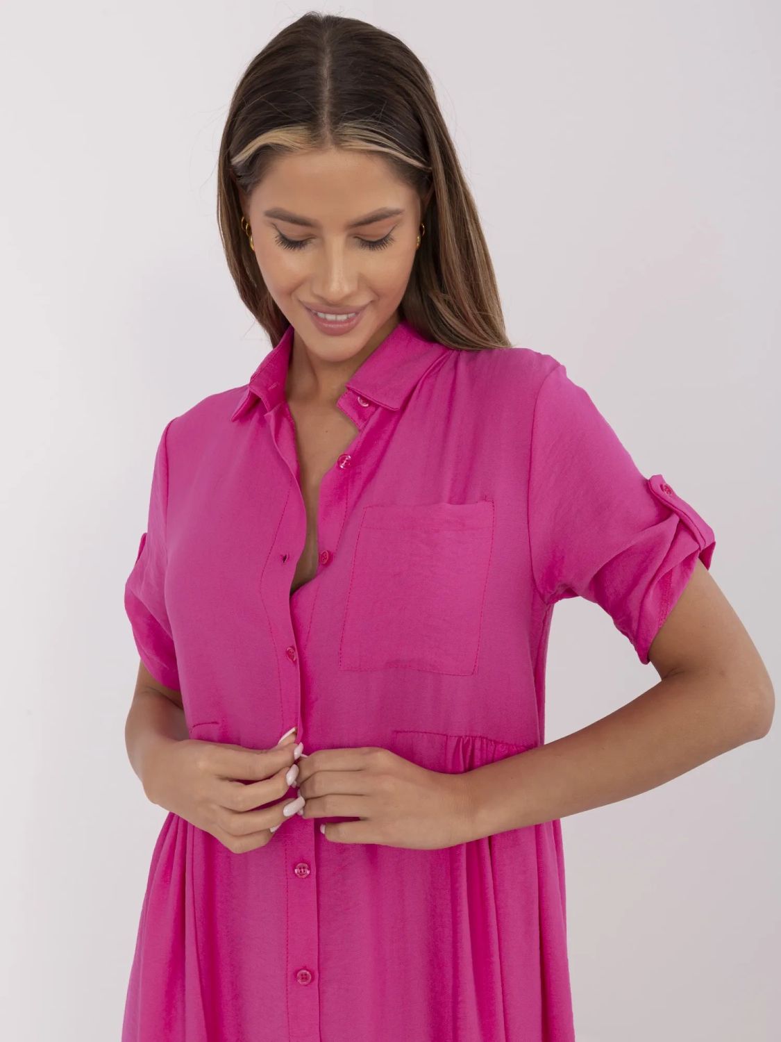 Pink Flared Dress with Short Sleeves