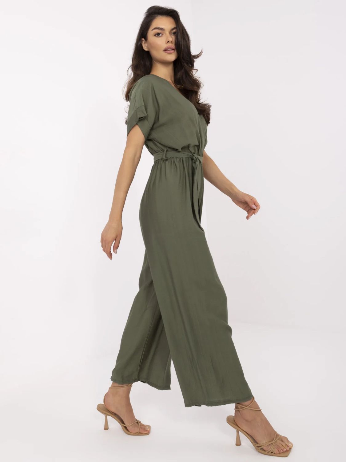 Stylish khaki jumpsuit with short sleeves
