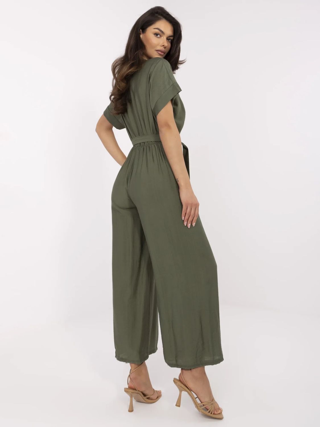 Stylish khaki jumpsuit with short sleeves