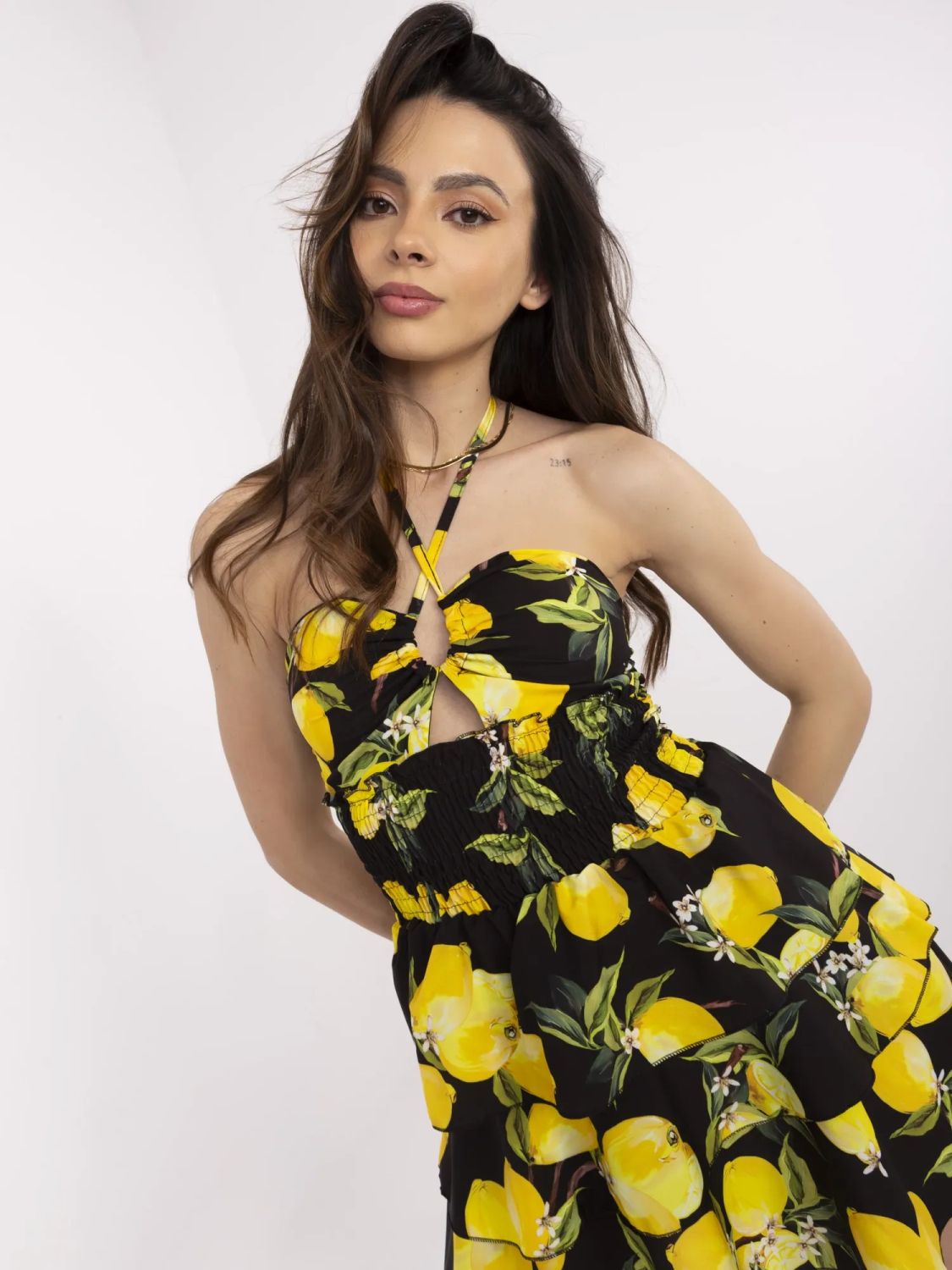 Flared Black Summer Dress with Print