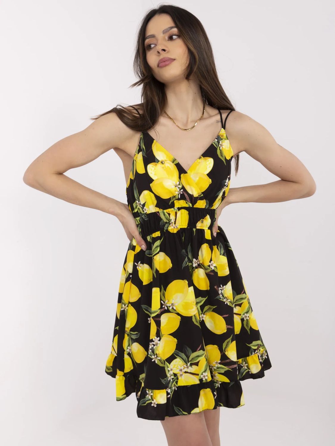 Flared Summer Dress in Black-Yellow