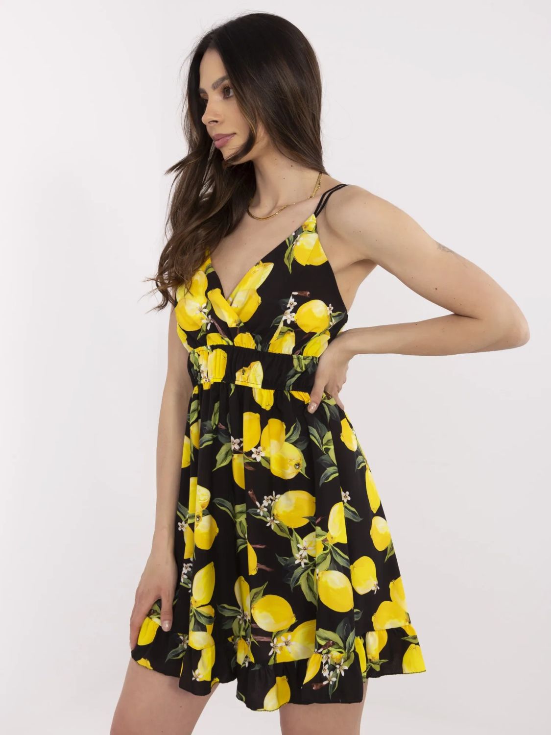 Flared Summer Dress in Black-Yellow