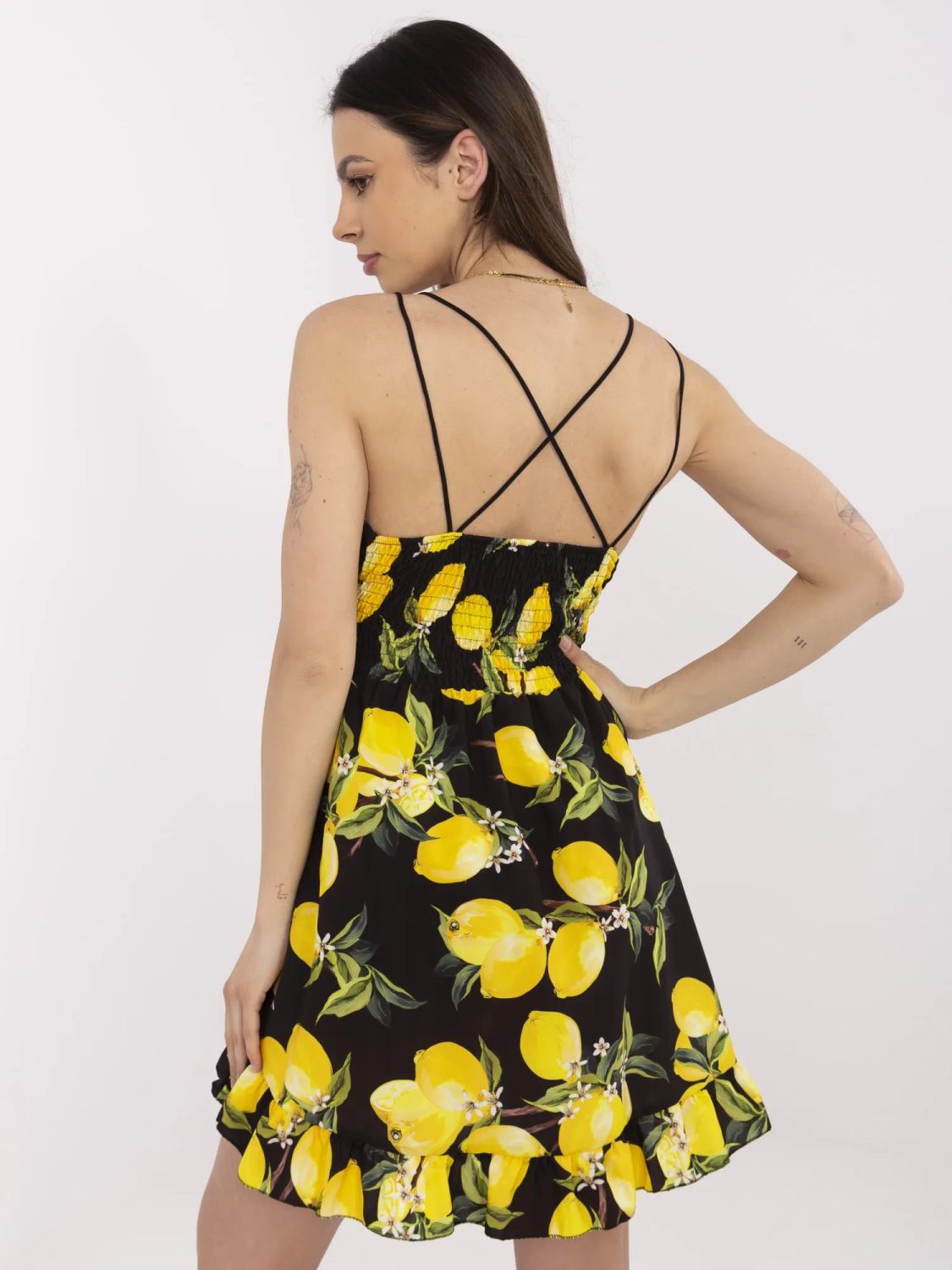 Flared Summer Dress in Black-Yellow