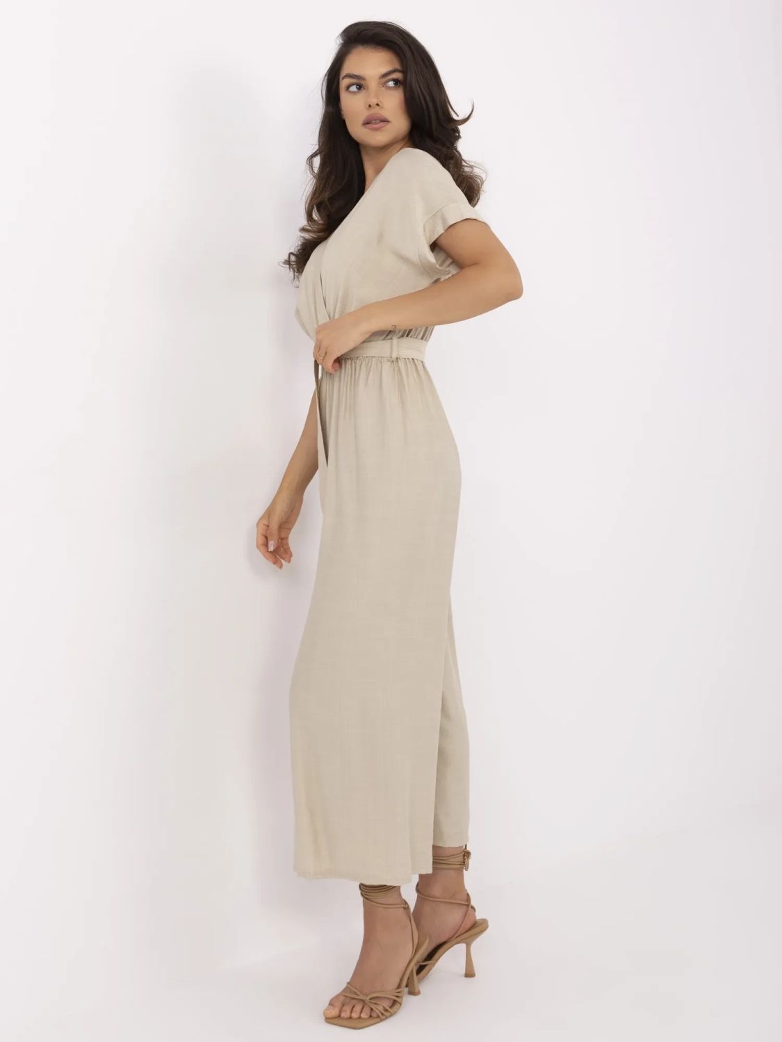 Beige Short Sleeve Jumpsuit