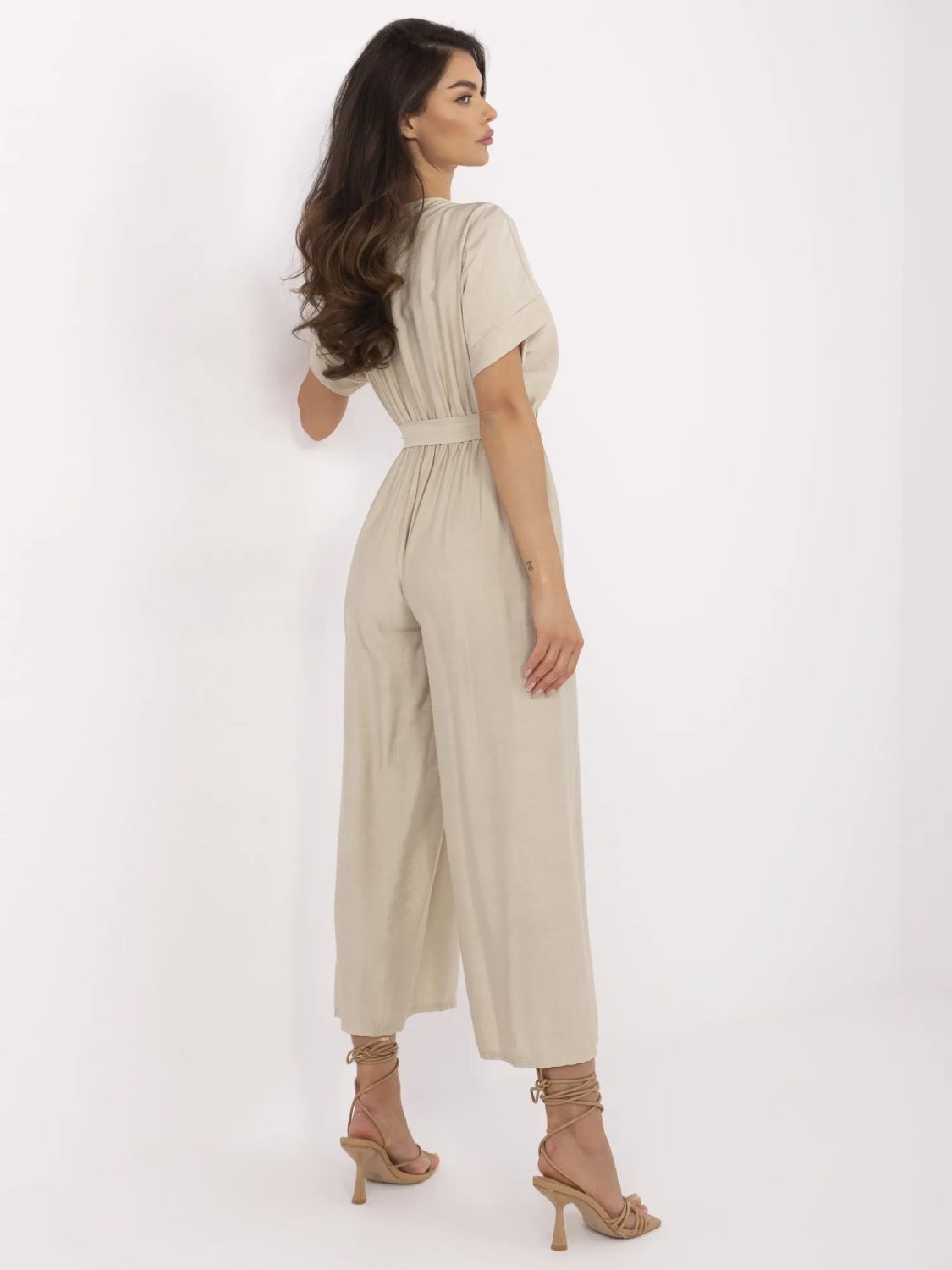 Beige Short Sleeve Jumpsuit