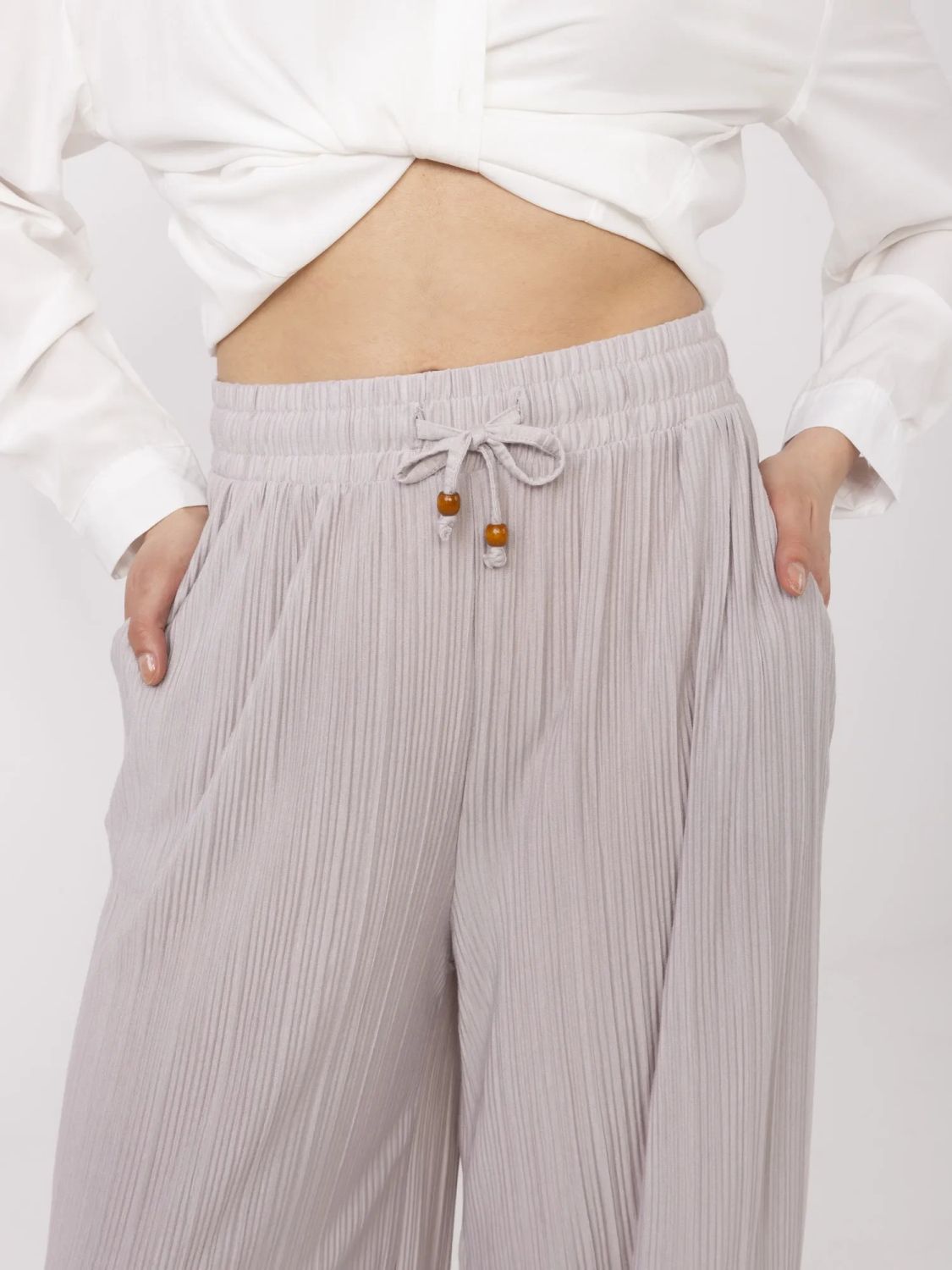 Beige Wide Leg Trousers