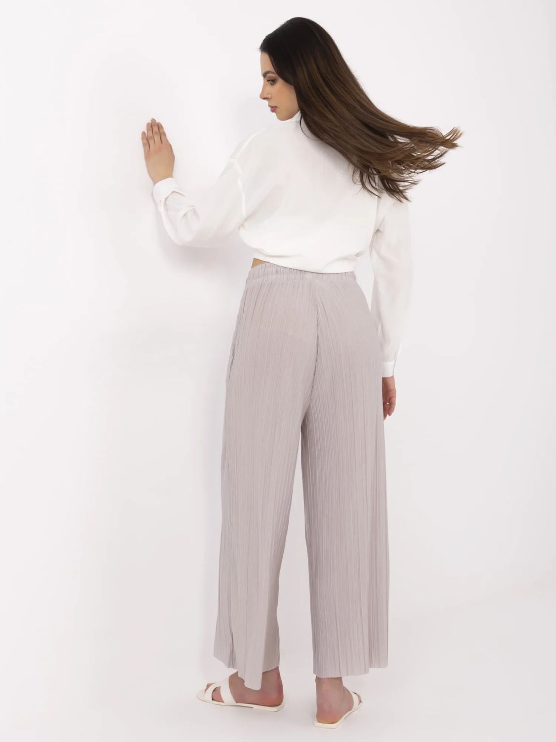Beige Wide Leg Trousers