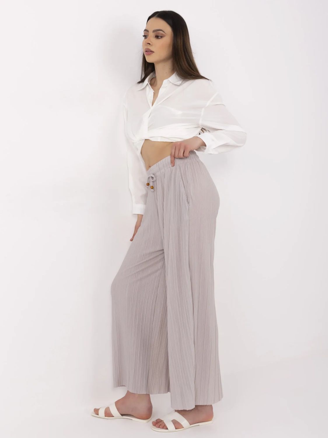 Beige Wide Leg Trousers