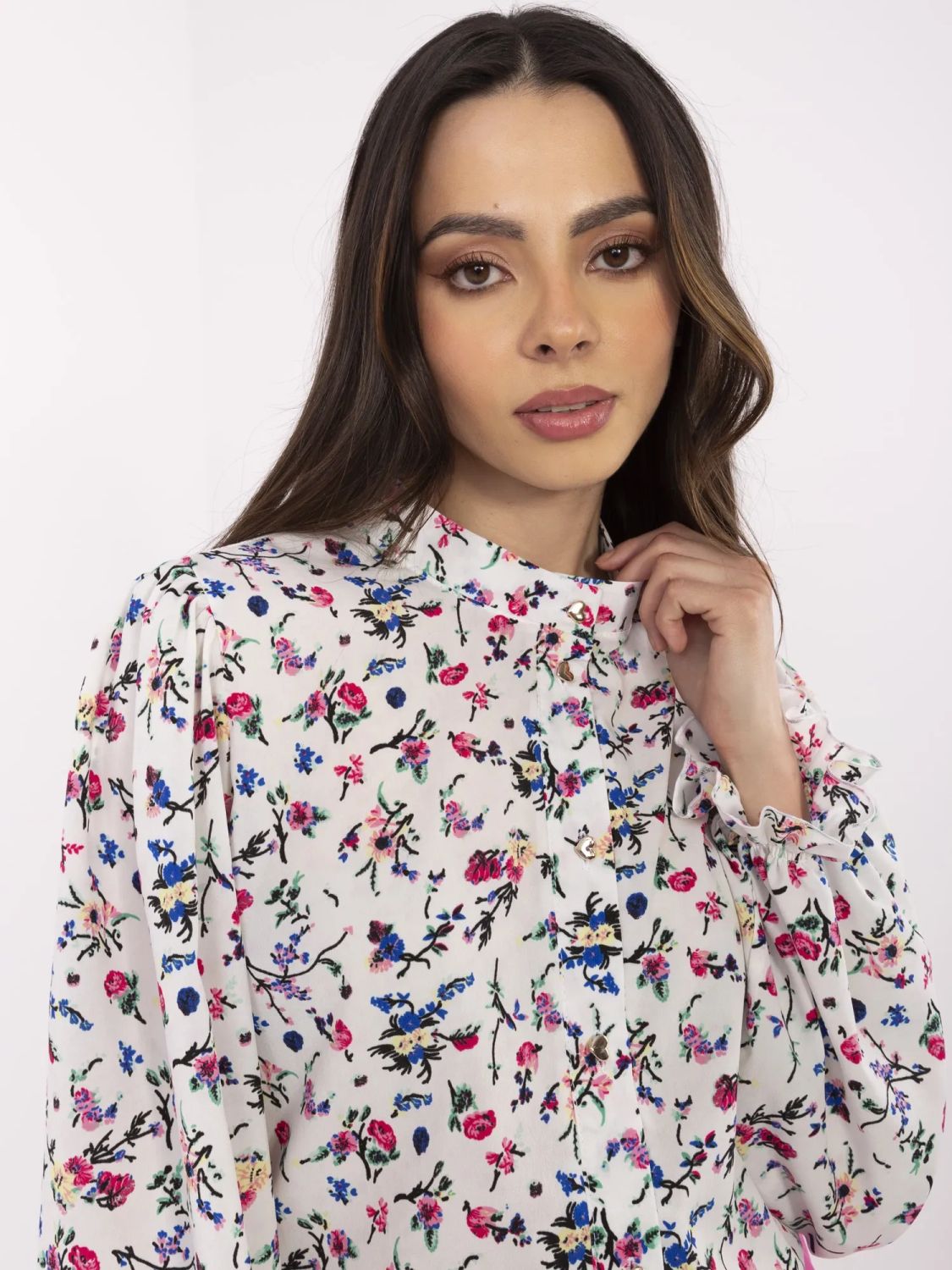 Elegant White Blouse with Floral Pattern