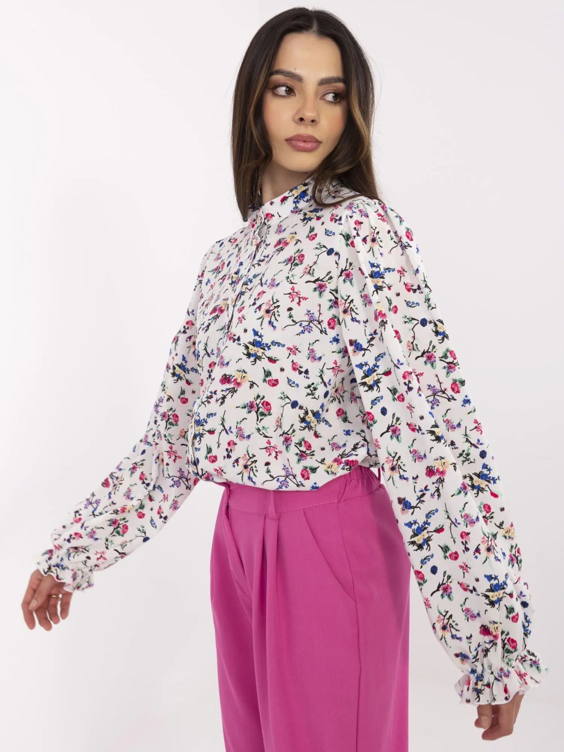 Elegant White Blouse with Floral Pattern