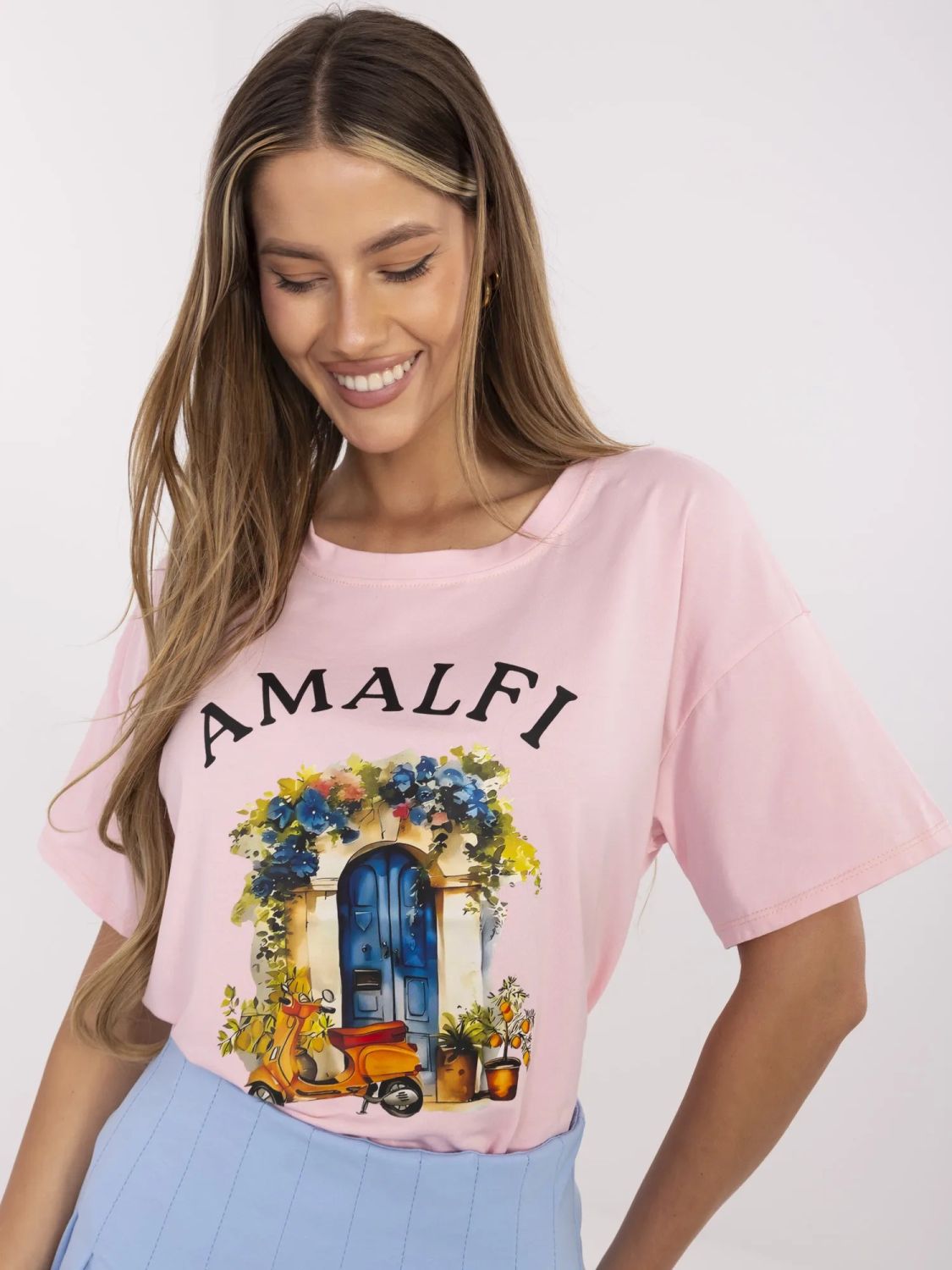 Stylish Short Sleeve T-Shirt in Light Pink