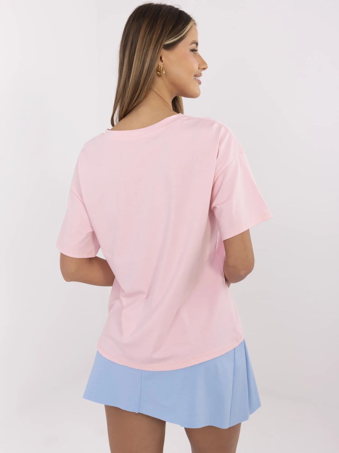Stylish Short Sleeve T-Shirt in Light Pink