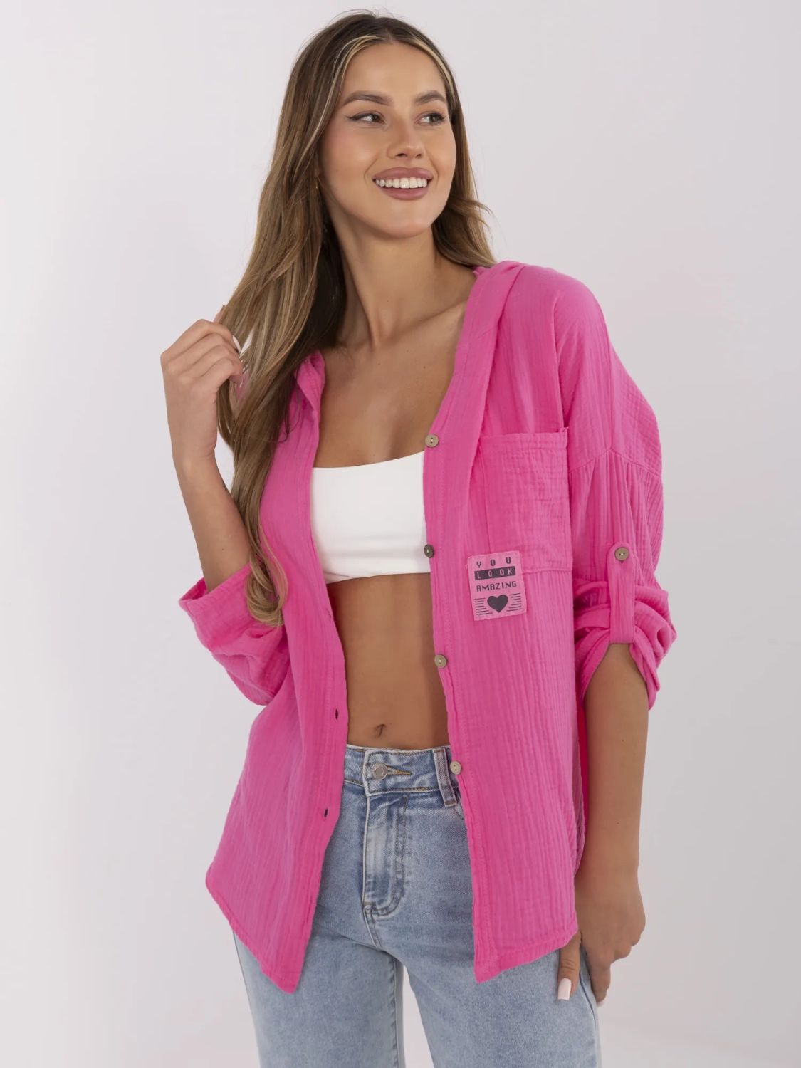 Women's Hooded Shirt in Dark Pink