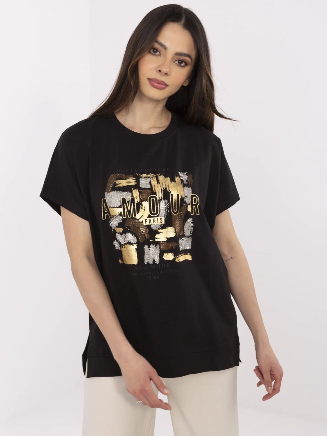 Stylish Black Blouse with Application