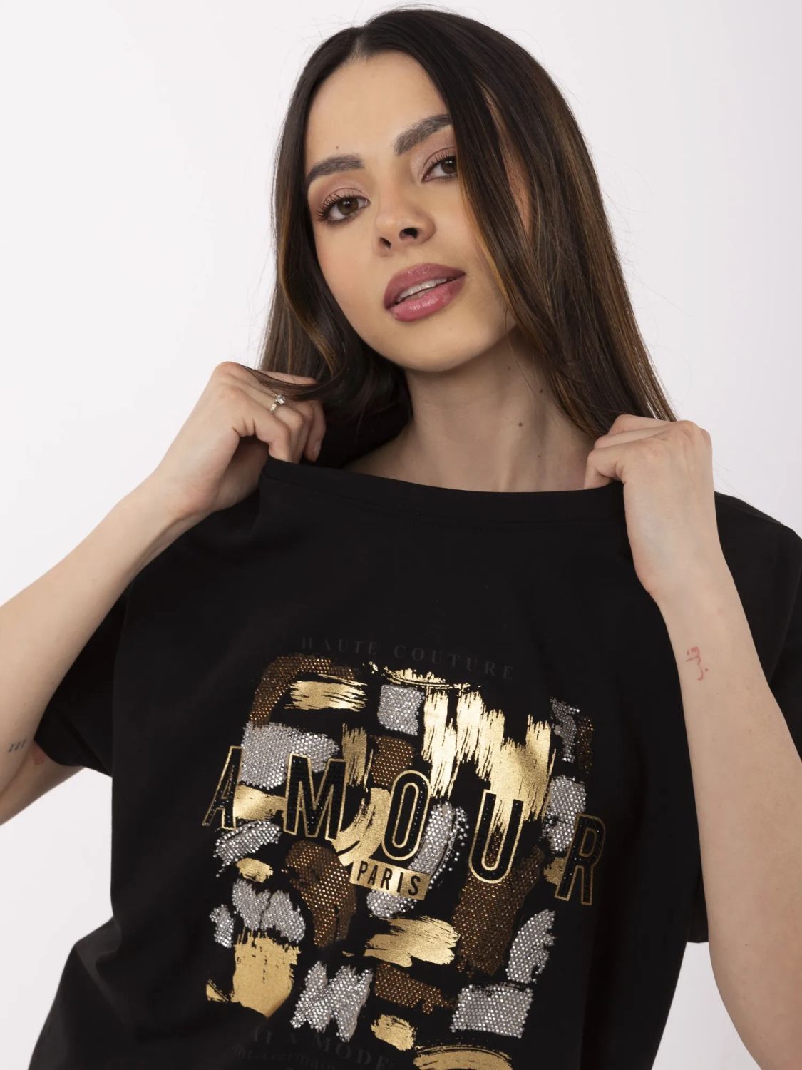 Stylish Black Blouse with Application