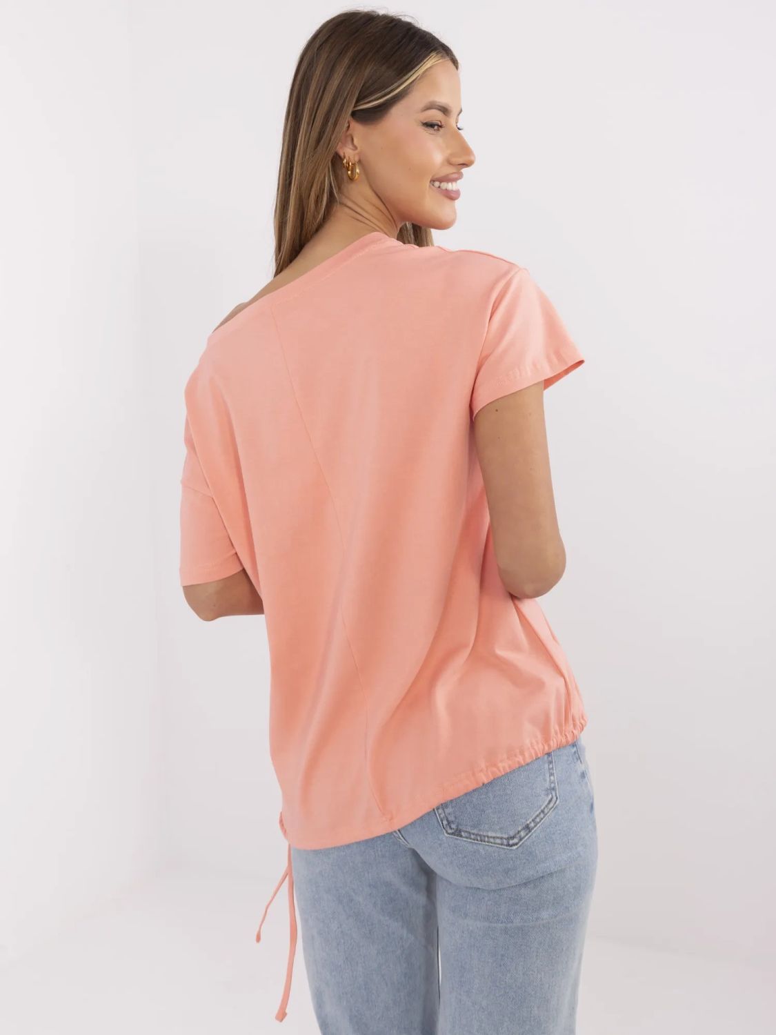 Coral T-shirt with Application and Embroidery