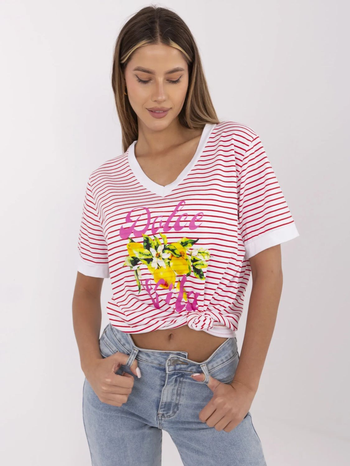 Stylish Red Blouse with V-Neck