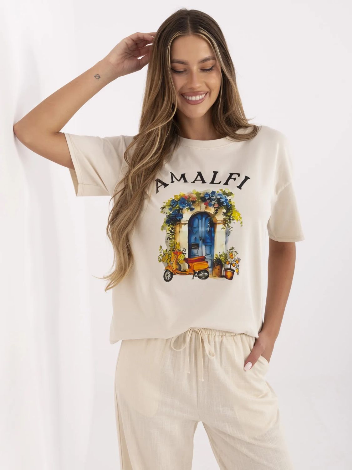 Beige Printed T-Shirt