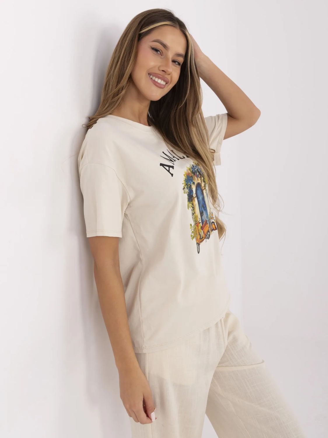 Beige Printed T-Shirt