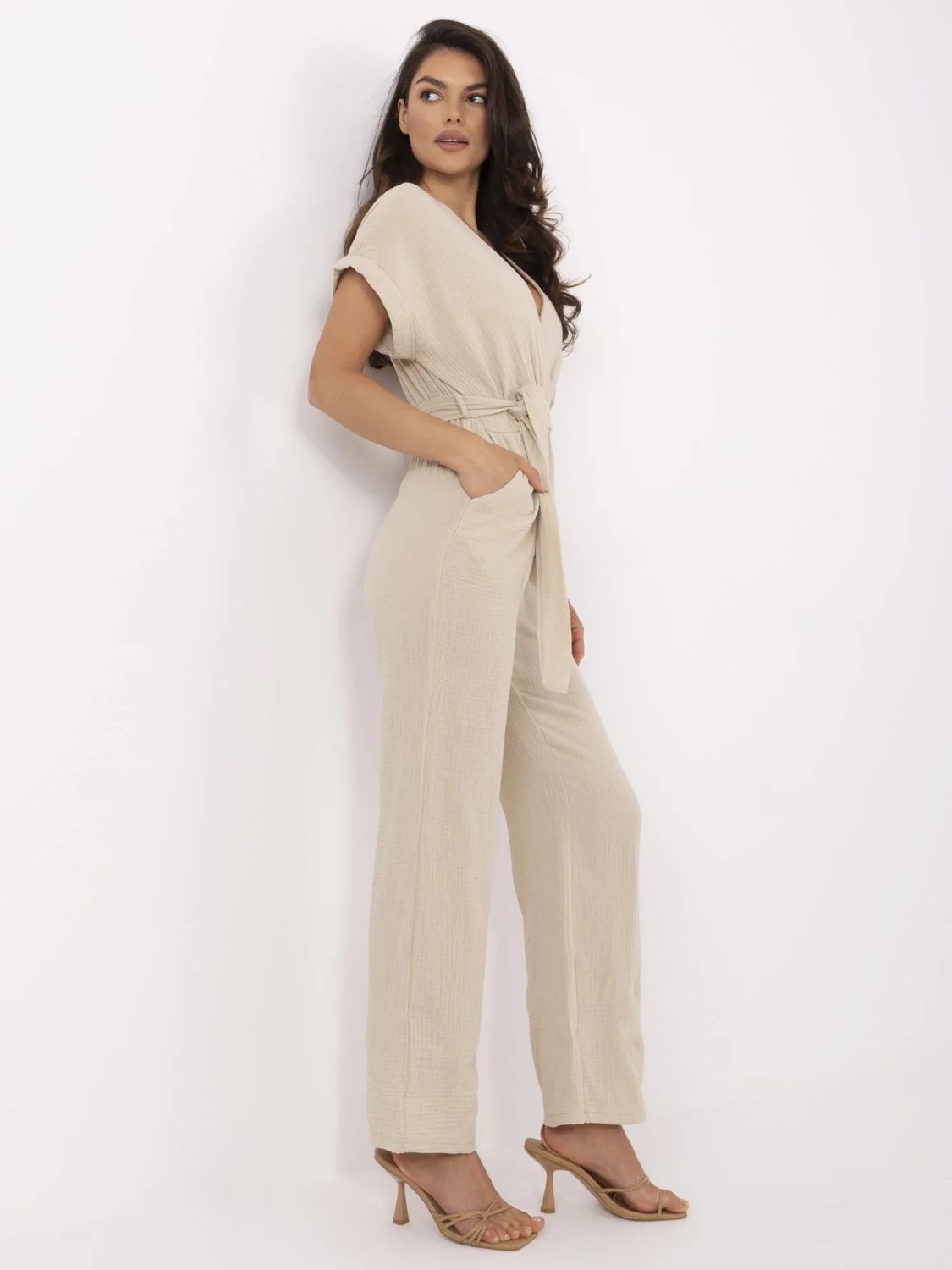 Beige Short Sleeve Jumpsuit