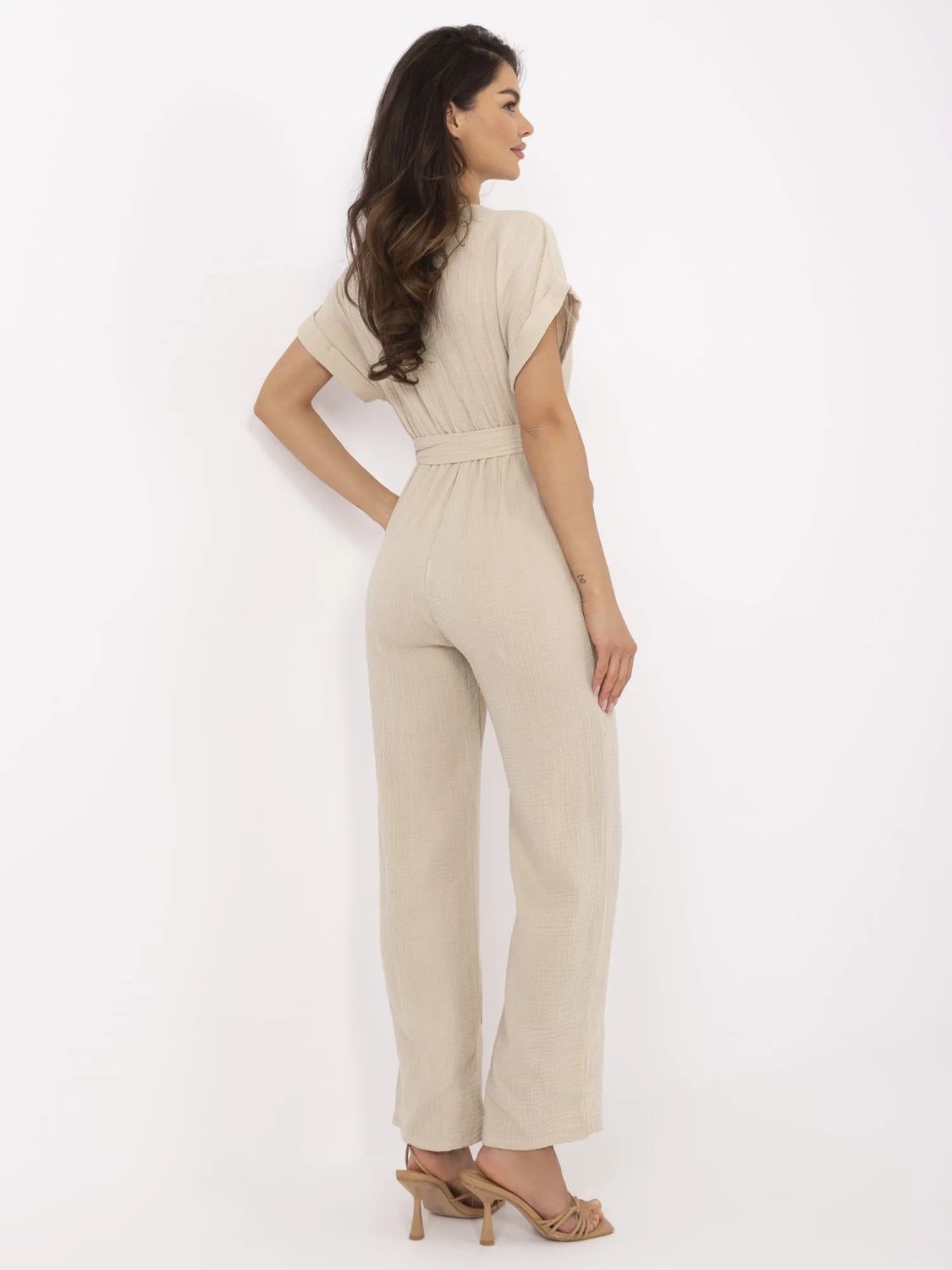 Beige Short Sleeve Jumpsuit