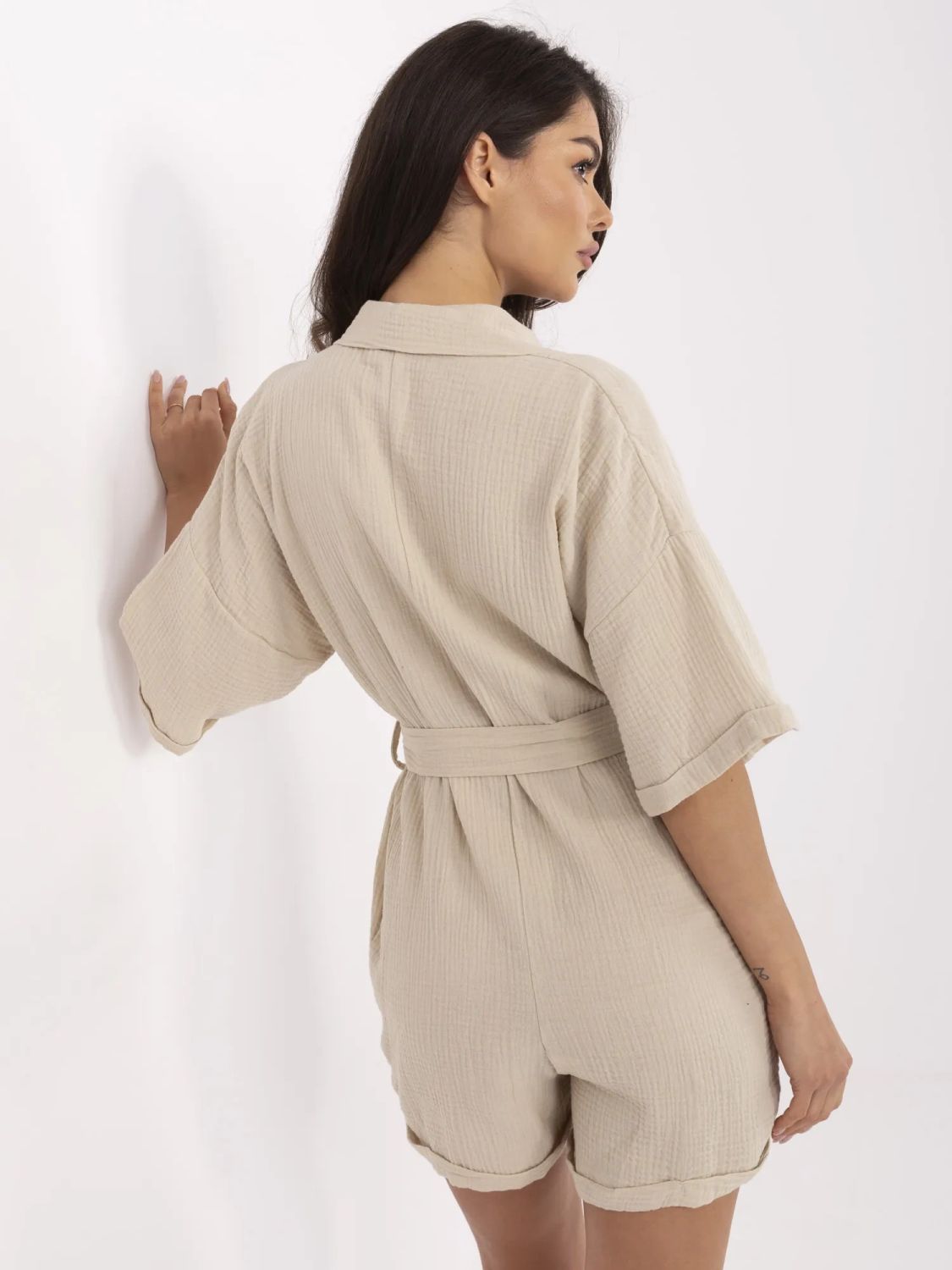 Beige Short Sleeve Jumpsuit