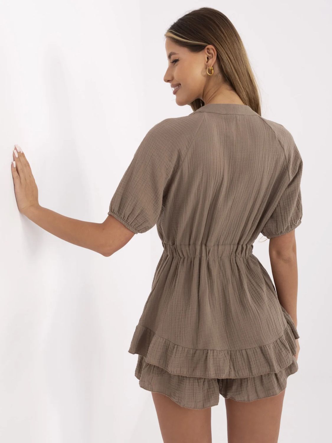 Stylish Brown Jumpsuit with Short Sleeves