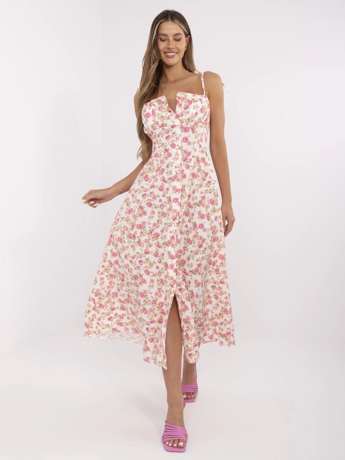 Floral Midi Dress with Straps