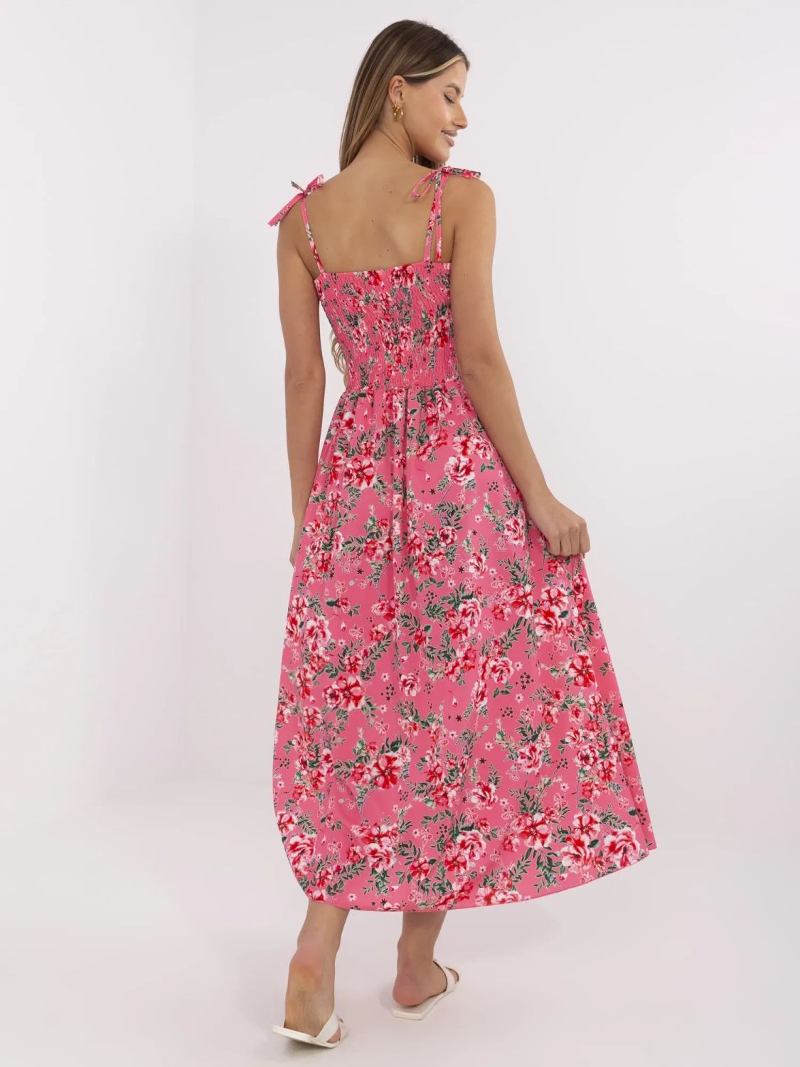 Pink Flared Dress with Floral Pattern