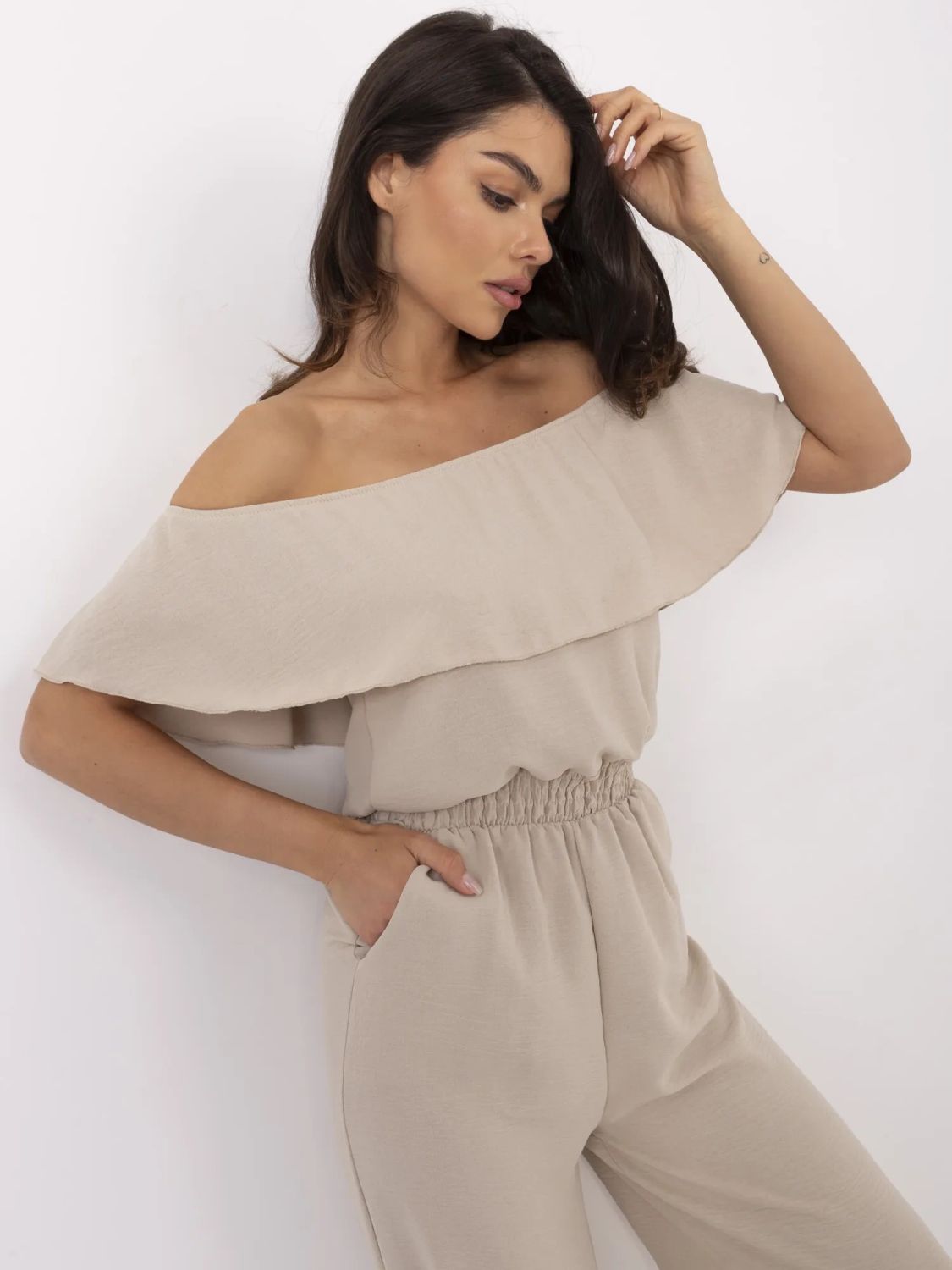 Beige Ruffled Jumpsuit