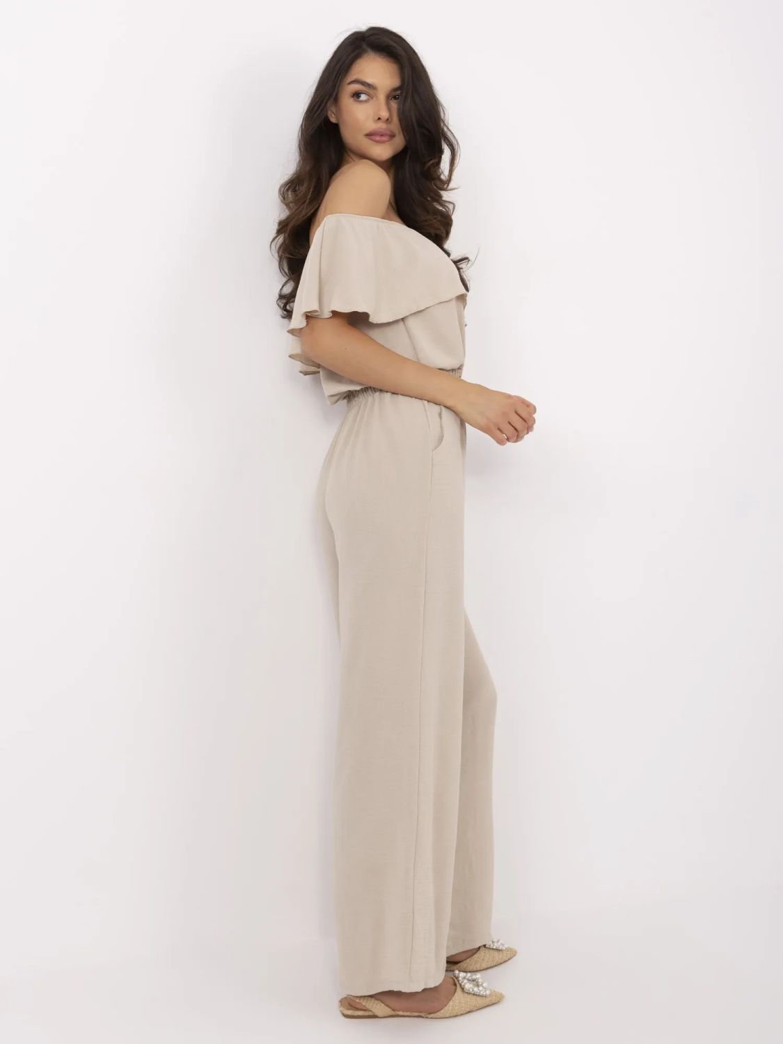 Beige Ruffled Jumpsuit