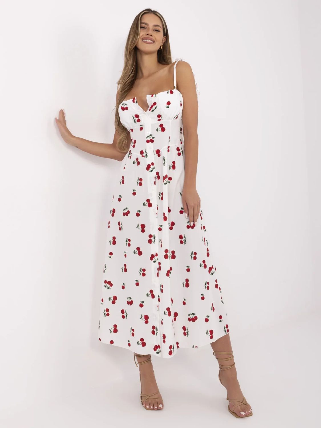 White Flared Dress with Buttons