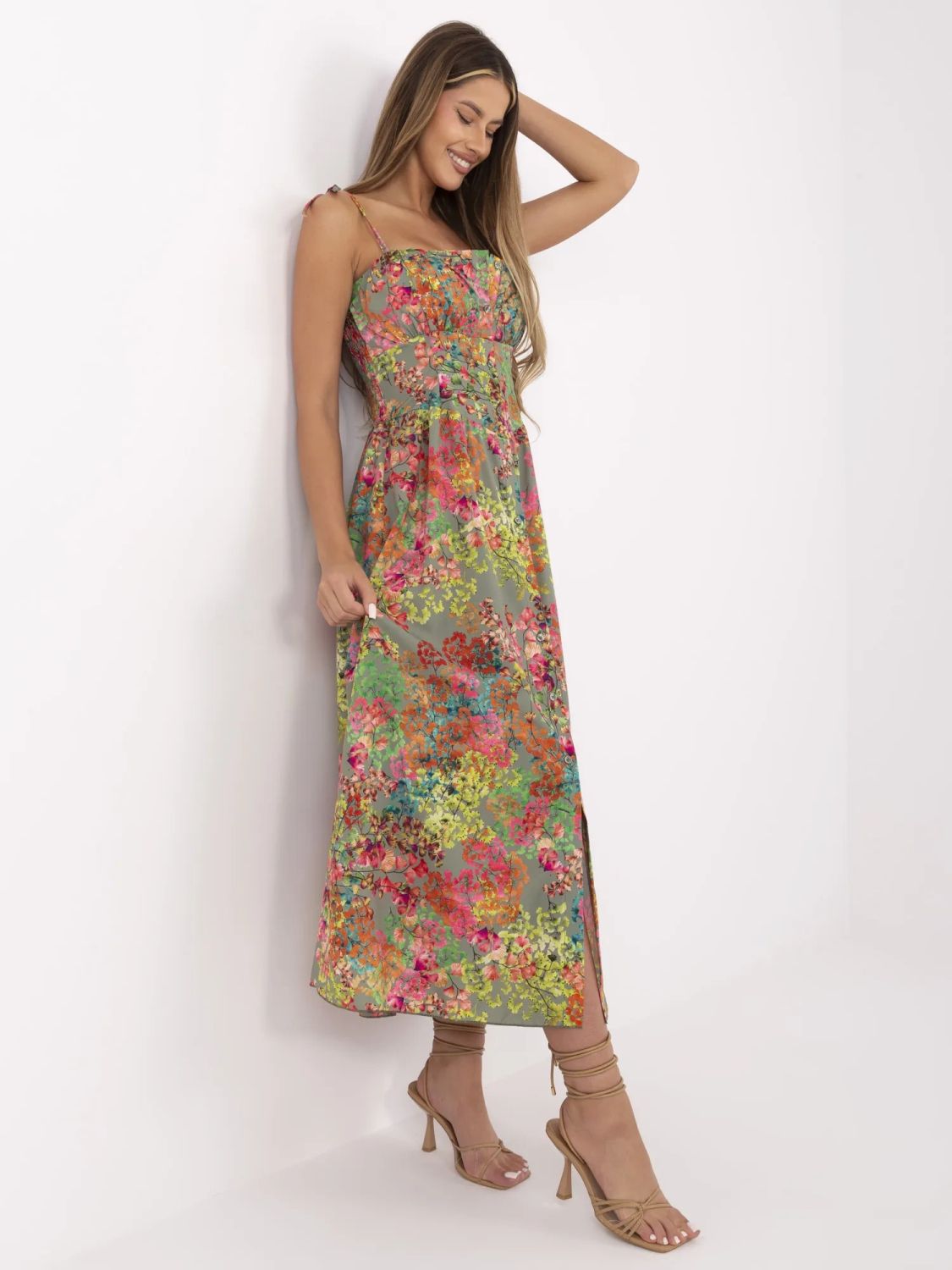 Floral Midi Dress with Flared Cut