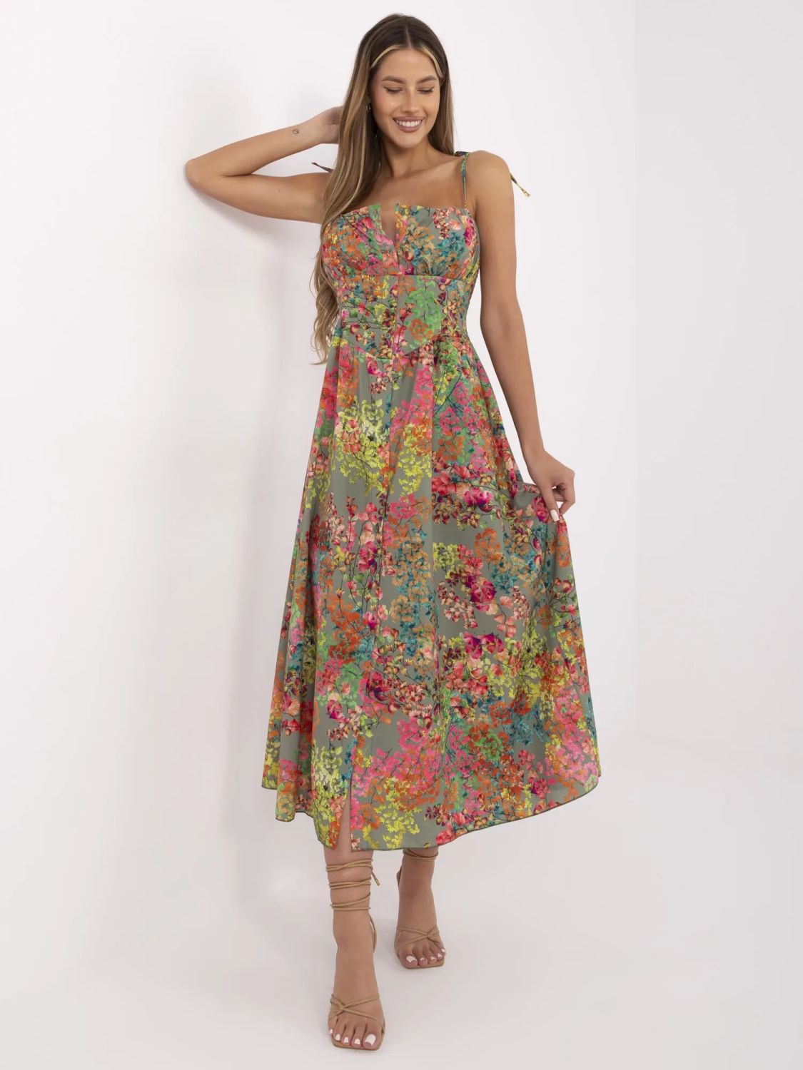 Floral Midi Dress with Flared Cut