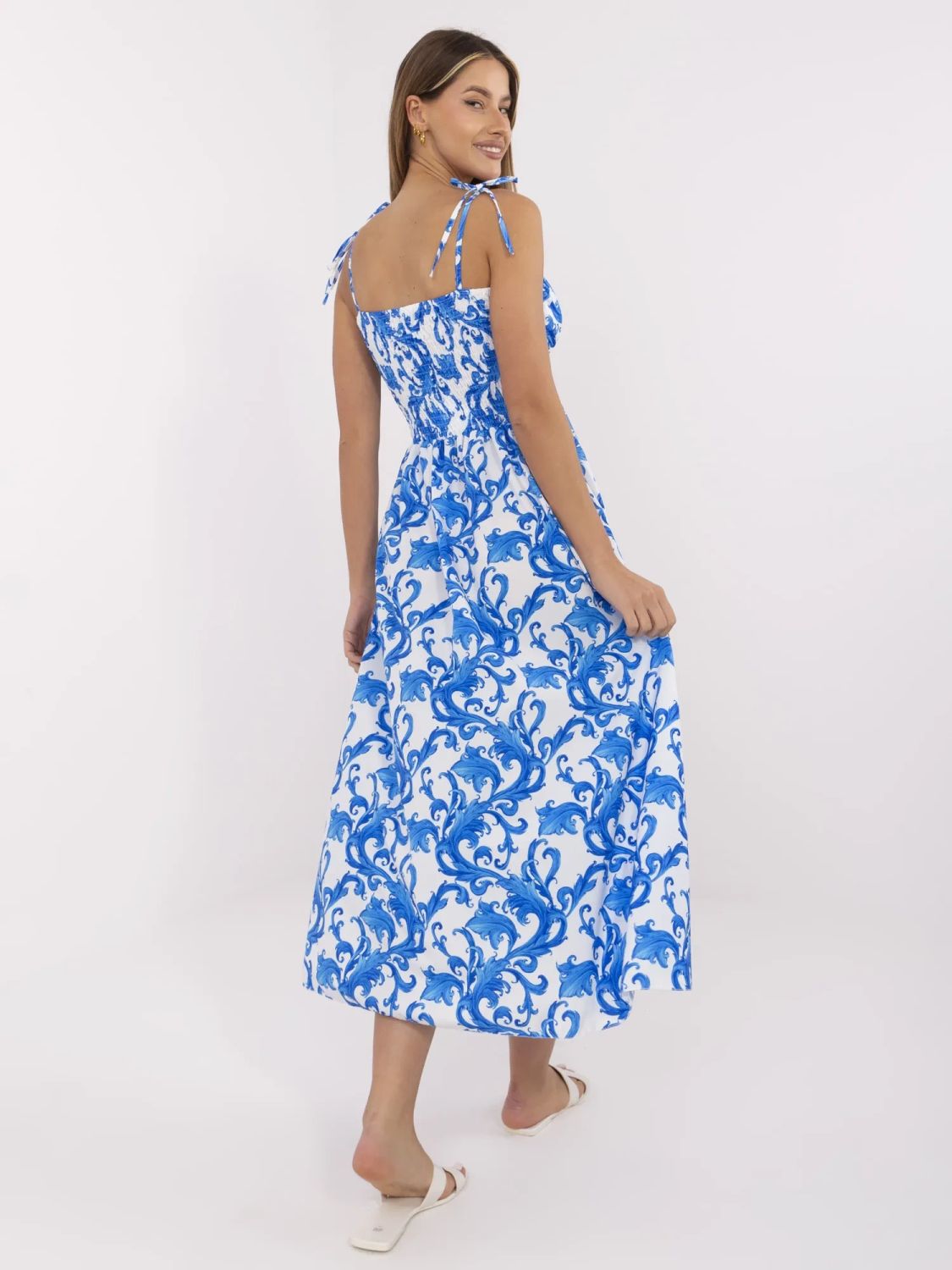 White-Blue Flared Dress