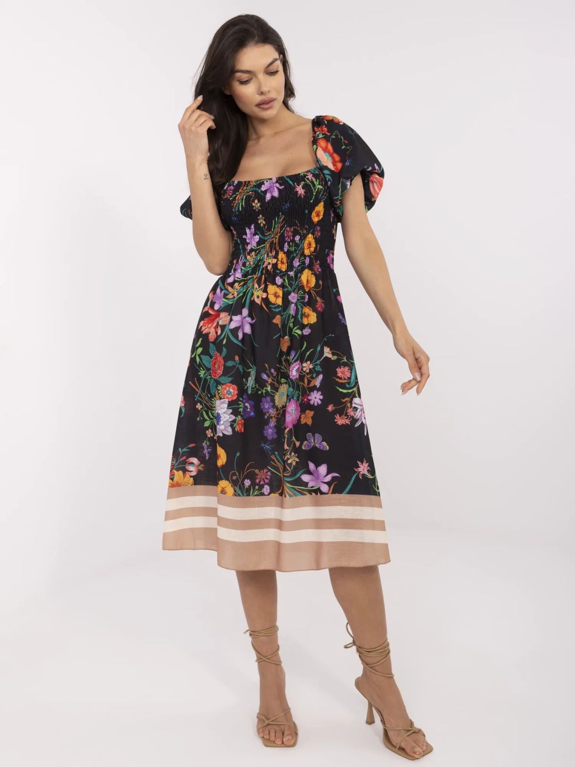 Floral Midi Dress with Short Sleeves