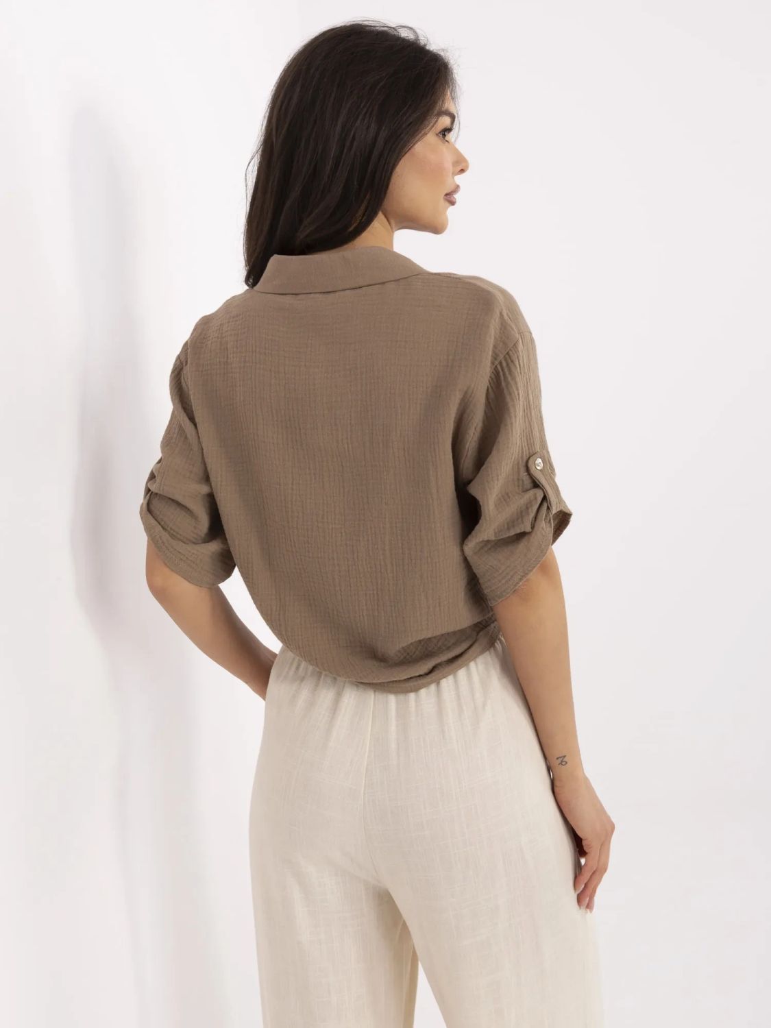 Beige Blouse with 3/4 Sleeves