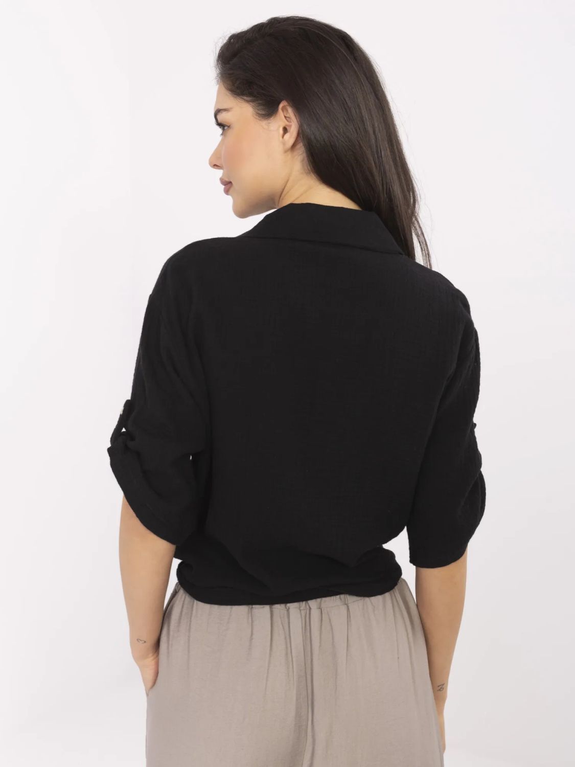 Stylish Black Blouse with 3/4 Sleeves