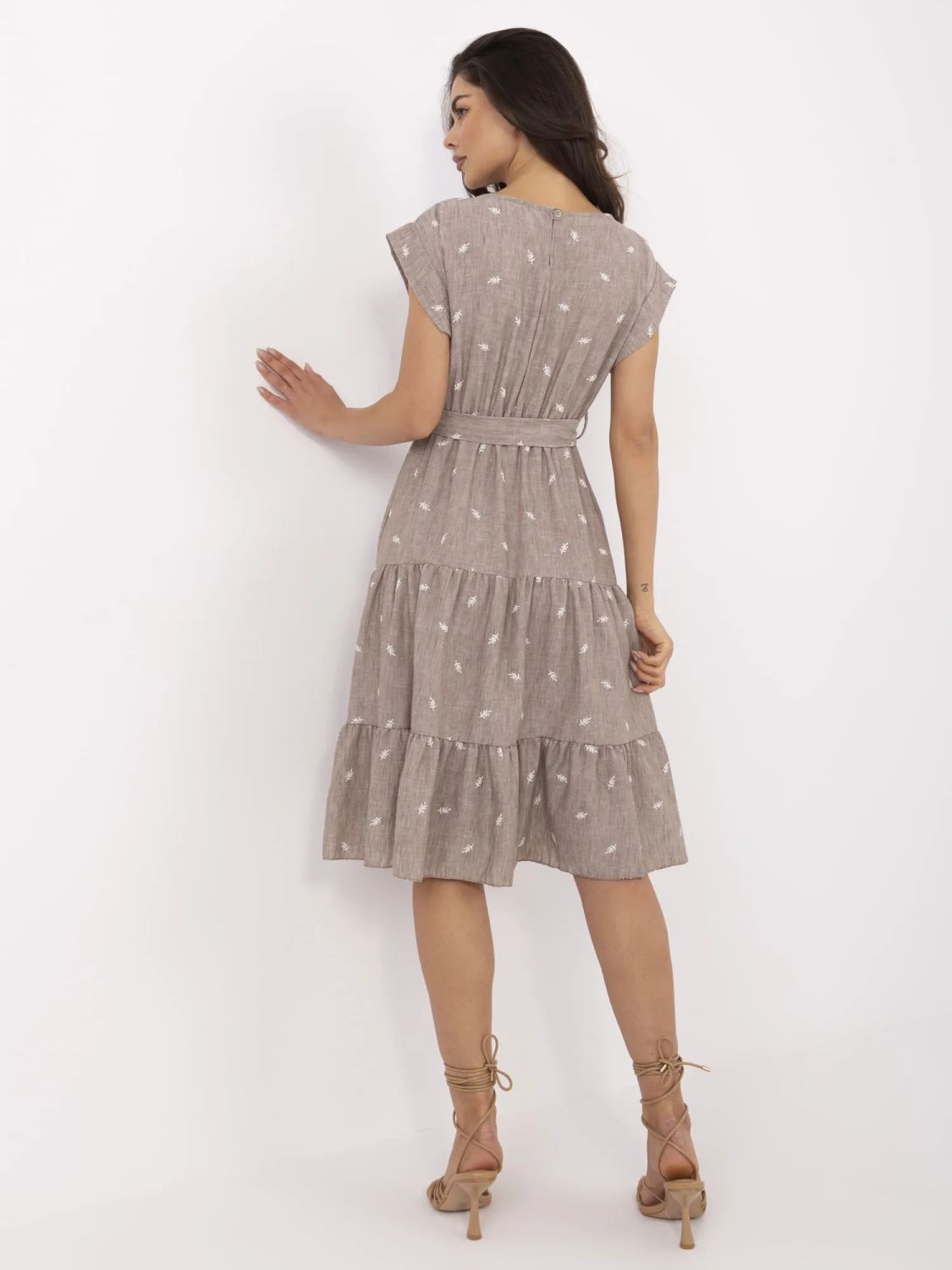 Beige Flared Dress with Embroidery