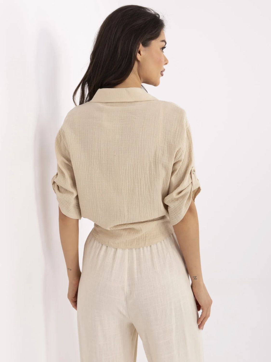 Beige Blouse with 3/4 Sleeves